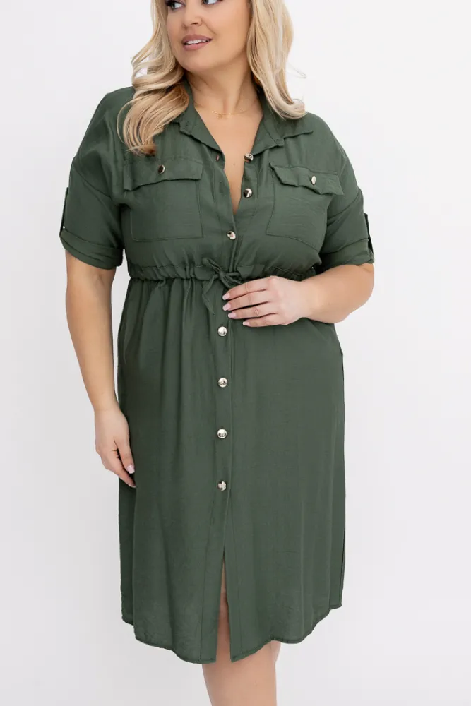Włoski Khaki Sukienka szmizjerka SAFERI