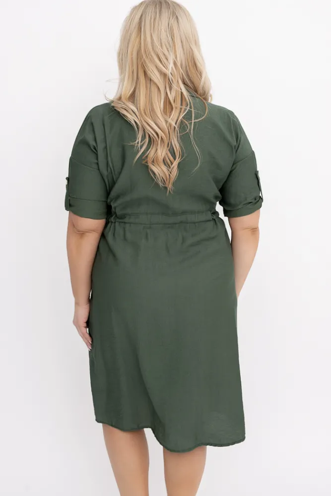 Włoski Khaki Sukienka szmizjerka SAFERI