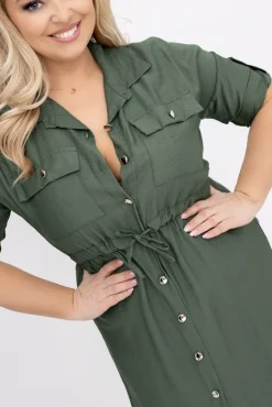 Włoski Khaki Sukienka szmizjerka SAFERI