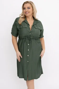 Włoski Khaki Sukienka szmizjerka SAFERI