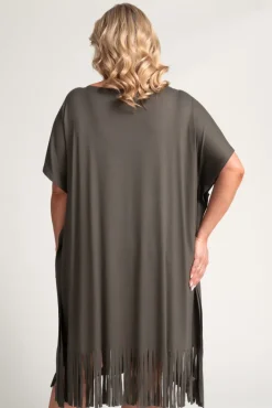 Polski Khaki Sukienka z frędzlami RIVINO