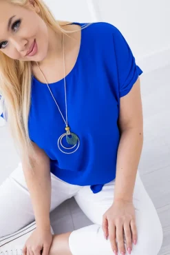 Damskie Włoski Kobaltowa Bluzka z wisiorkiem FAIRY