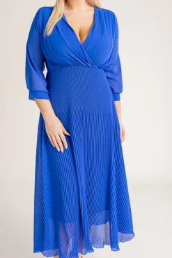 Włoski Kobaltowa Sukienka plisowana KEMELI