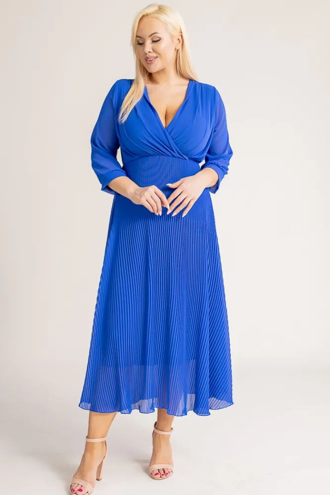 Włoski Kobaltowa Sukienka plisowana KEMELI