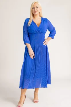 Włoski Kobaltowa Sukienka plisowana KEMELI