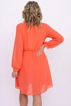 Włoski Koralowa Sukienka Elegancka PERLA