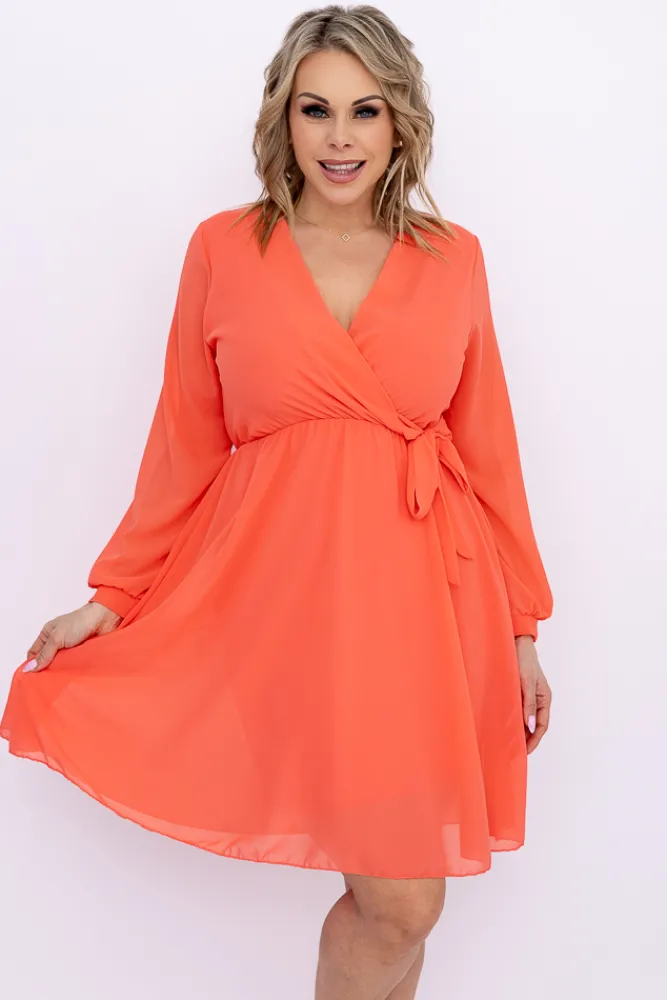 Włoski Koralowa Sukienka Elegancka PERLA