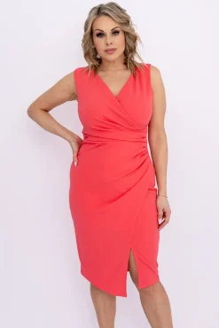 Włoski Koralowa Sukienka kopertowa KENTI