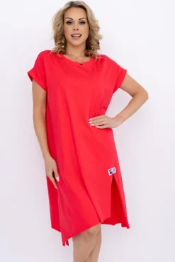Włoski Koralowa Sukienka LUKRIZO