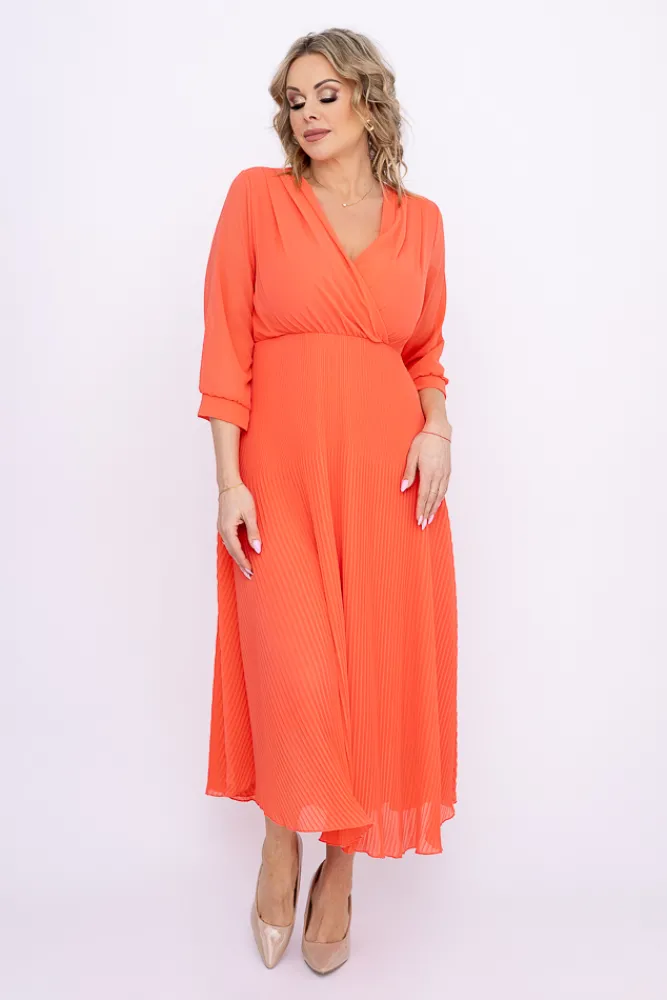 Włoski Koralowa Sukienka plisowana KEMELI