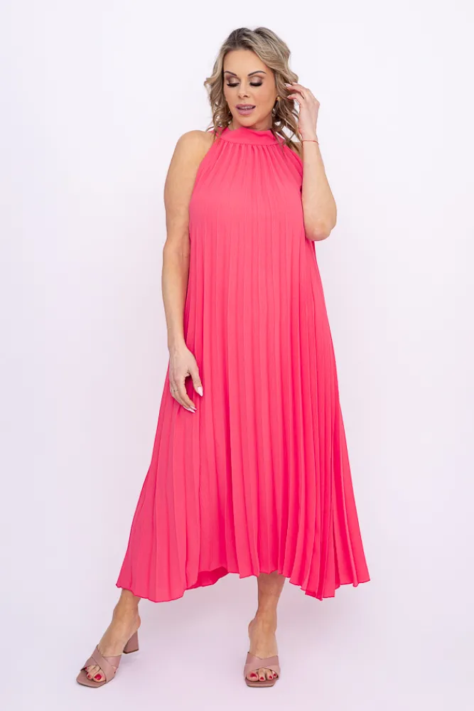 Włoski Koralowa Sukienka plisowana JAKARTA