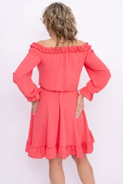 Włoski Koralowa Sukienka z falbanką SEVELIEN