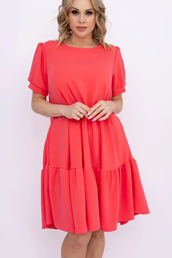 Włoski Koralowa Sukienka z falbaną DOLIEN