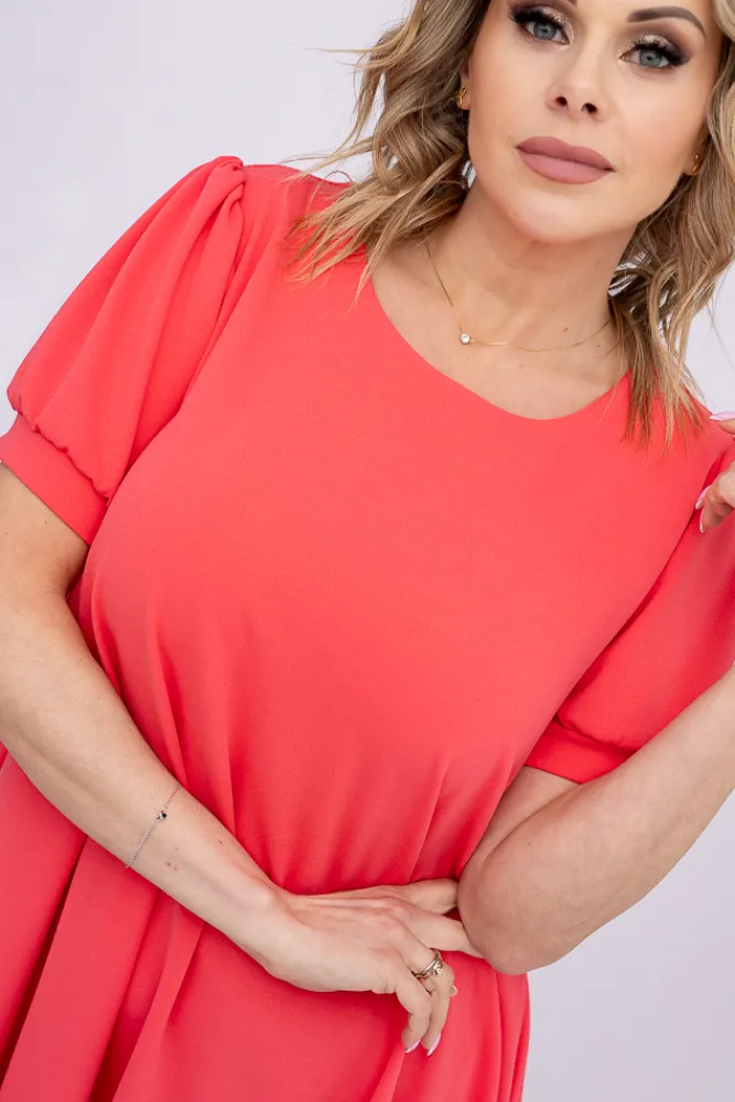 Włoski Koralowa Sukienka z falbaną DOLIEN