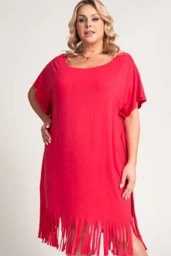 Polski Koralowa Sukienka z frędzlami RIVINO