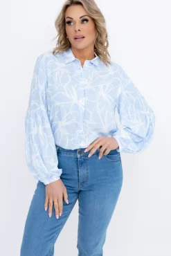 Damskie Polski Koszula z bufiastymi rękawami KAMI Wzór 14