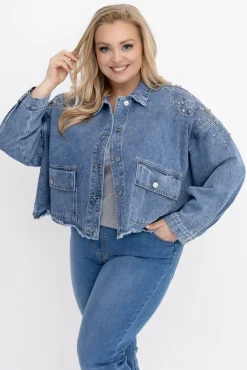 Damskie Włoski Kurtka jeansowa z dżetami JAQUI