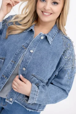 Damskie Włoski Kurtka jeansowa z dżetami JAQUI