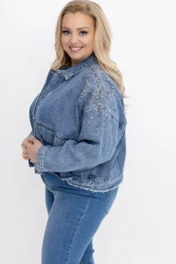 Damskie Włoski Kurtka jeansowa z dżetami JAQUI