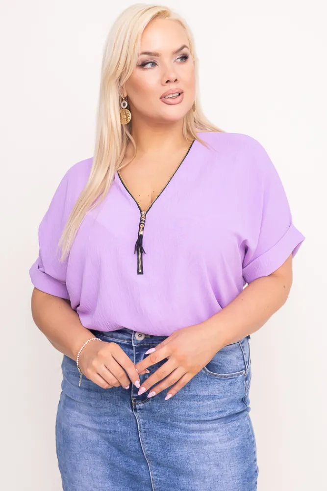 Damskie Włoski Liliowa Bluzka z rozsuwanym dekoltem EKIUZI