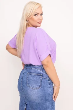 Damskie Włoski Liliowa Bluzka z rozsuwanym dekoltem EKIUZI