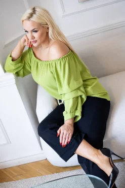 Damskie Włoski Limonkowa Bluzka z marszczonymi rękawami NANSI