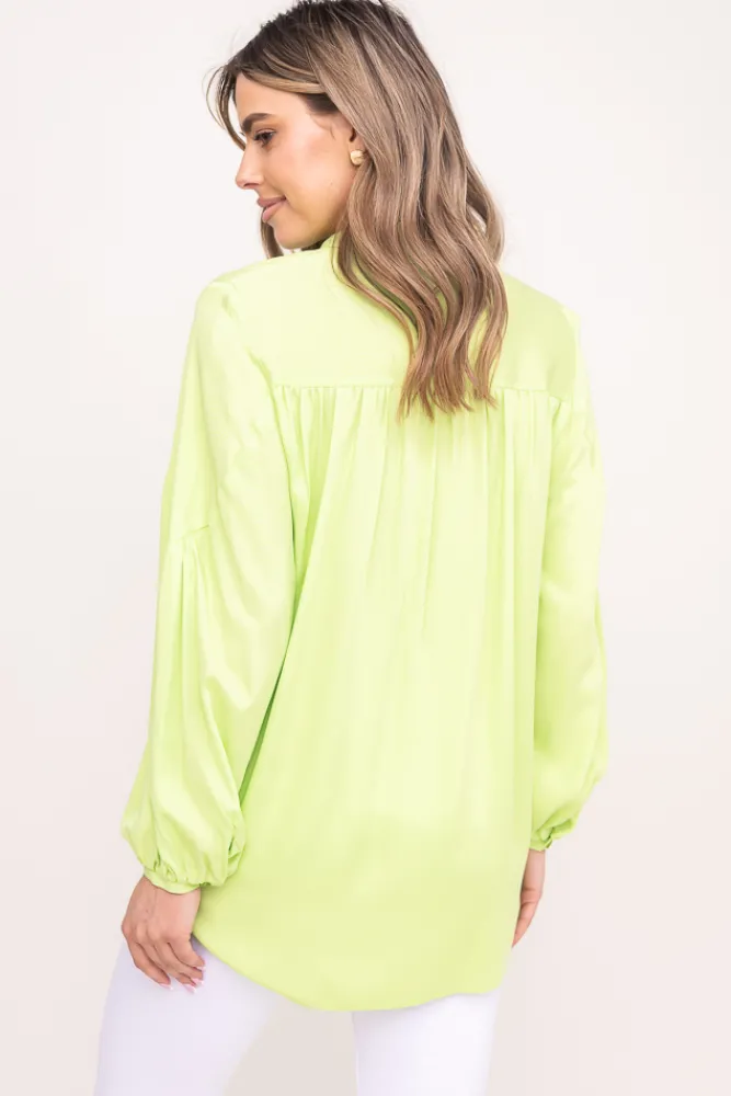 Damskie Polski Limonkowa Koszula z bufiastymi rękawami KAMI
