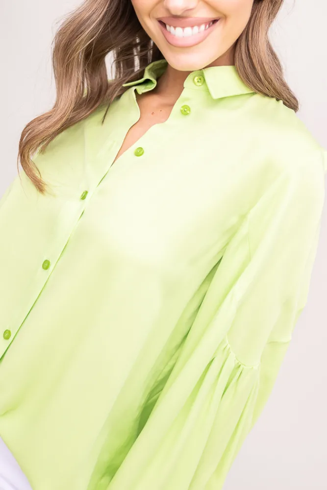 Damskie Polski Limonkowa Koszula z bufiastymi rękawami KAMI