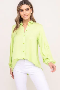 Damskie Polski Limonkowa Koszula z bufiastymi rękawami KAMI