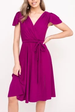 Polski Śliwkowa Sukienka brokatowa GENVELI