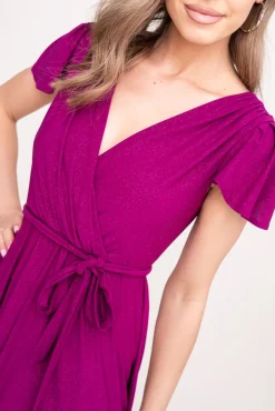 Polski Śliwkowa Sukienka brokatowa GENVELI