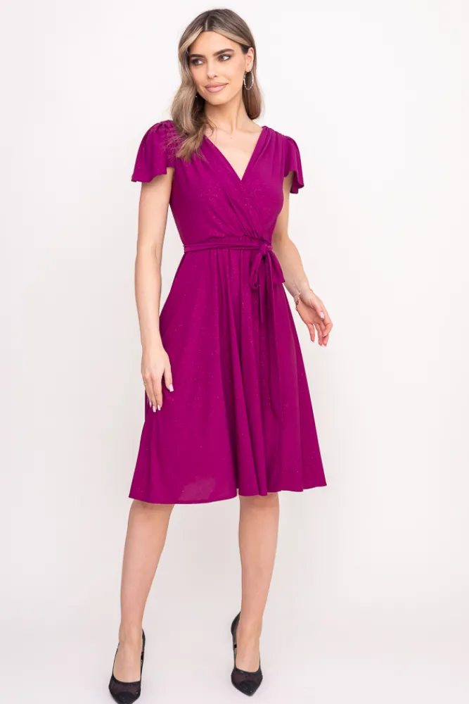 Polski Śliwkowa Sukienka brokatowa GENVELI