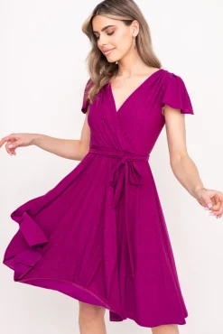 Polski Śliwkowa Sukienka brokatowa GENVELI