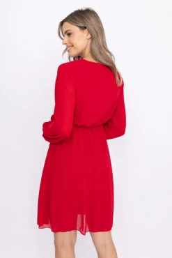 Włoski Malinowa Sukienka Elegancka PERLA