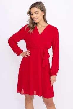 Włoski Malinowa Sukienka Elegancka PERLA