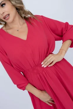 Polski Malinowa Sukienka z marszczeniem MILIO