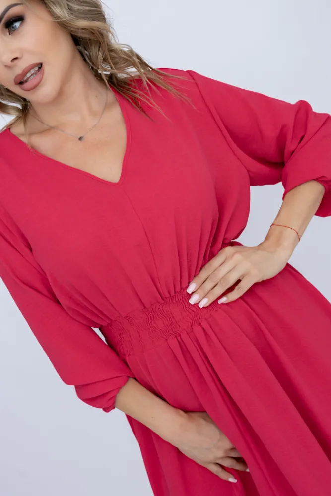 Polski Malinowa Sukienka z marszczeniem MILIO