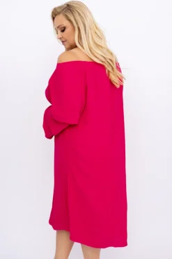 Polski Malinowa Sukienka z marszczonymi rękawami ALBEGA