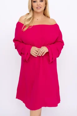 Polski Malinowa Sukienka z marszczonymi rękawami ALBEGA
