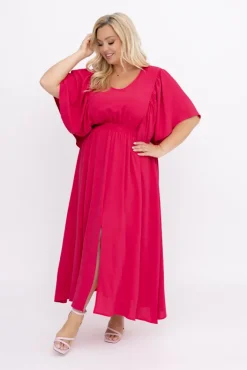 Polski Malinowa Sukienka z marszczeniem VELUZINO
