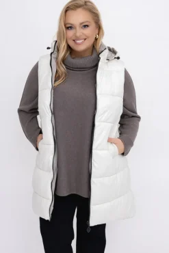 Damskie Włoski Śmietanowa Kamizelka puchowa z kapturem ROZELI