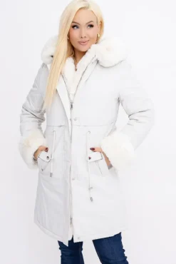 Damskie Włoski Śmietanowa Kurtka puchowa z kapturem SNOWY