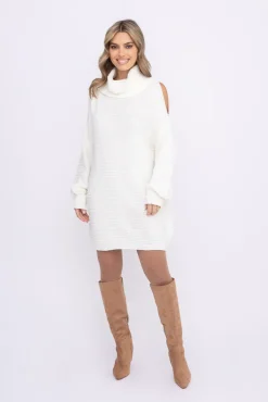 Damskie Włoski Śmietanowa Tunika sweterkowa MARKOZIA