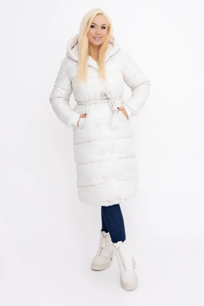 Damskie Włoski Śmietanowy pikowany Płaszcz puchowy z kapturem FISALA