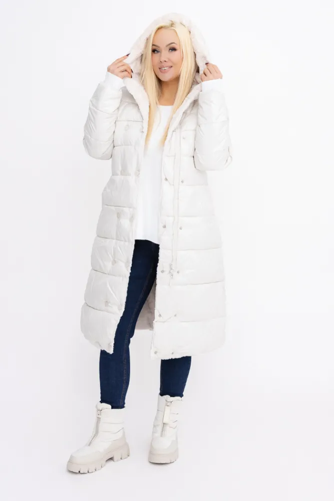 Damskie Włoski Śmietanowy pikowany Płaszcz puchowy z kapturem FISALA