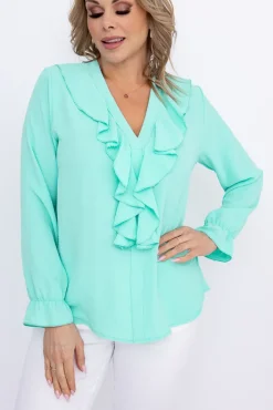 Damskie Włoski Miętowa Bluzka z żabotem GENESIS