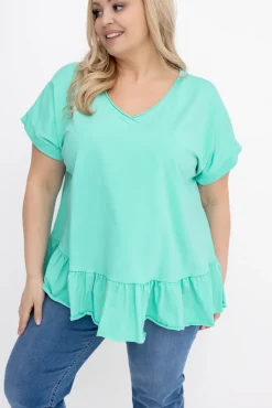 Damskie Włoski Miętowa Bluzka z falbaną BEYBIN