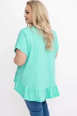 Damskie Włoski Miętowa Bluzka z falbaną BEYBIN