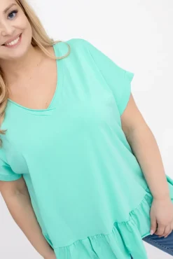 Damskie Włoski Miętowa Bluzka z falbaną BEYBIN