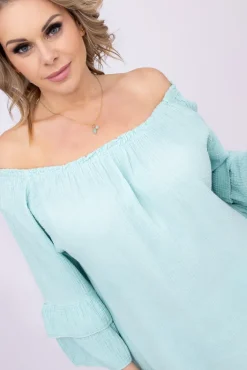 Damskie Włoski Miętowa Bluzka z falbanami PARFI